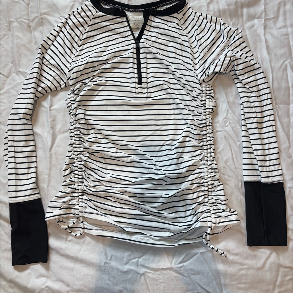 CALIA by Carrie Underwood Black and White Striped Swim Coverup